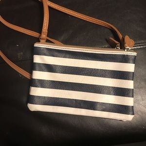 Navy and white striped purse three zippers